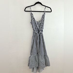 Cefian Women's Summer Striped Print Ruffle Hem spaghetti strap Dress size S